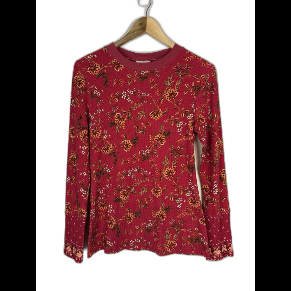 Sundance Pink Floral Waffle Thermal Top Size Medium Boho Long Sleeve Classic